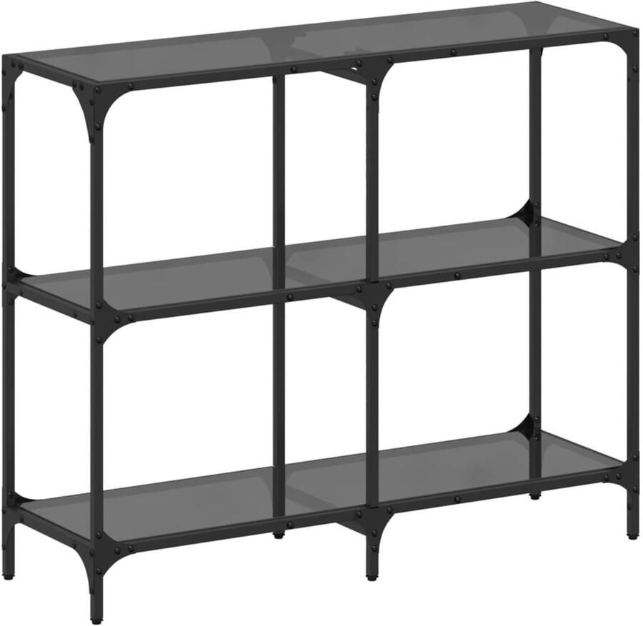 VidaXL Wandtafel Wandtafels Bijzettafel Console Tafel Wandtafel met zwart glazen blad 98x30x81 cm staal