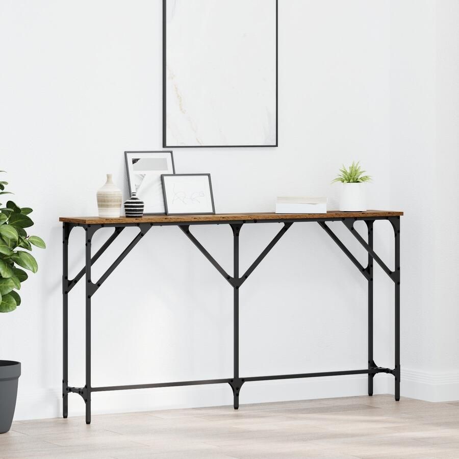 VidaXL Wandtafel Oud Hout 140 x 23 x 75 cm Samengesteld hout en metaal