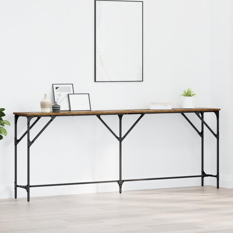 VidaXL Wandtafel Oud Hout 200 x 29 x 75 cm Samengesteld hout en metaal