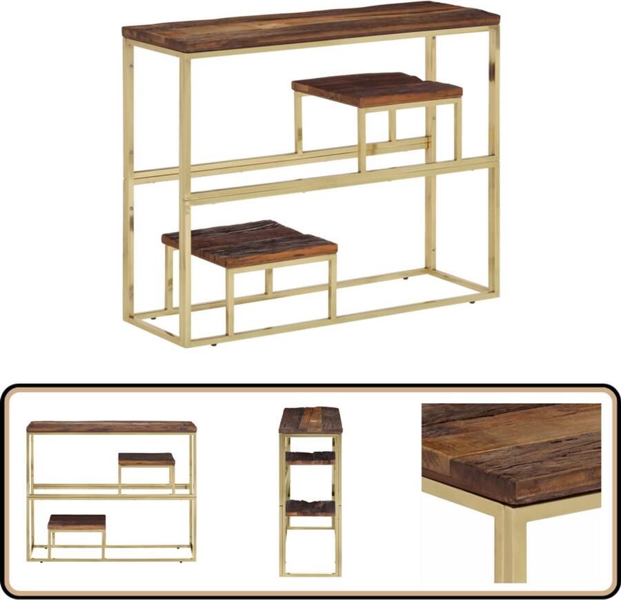 VidaXL Wandtafel Roestvrij staal Massief bielshout Wandtafel Salontafel Consooltafel Gouden Tafel Houten Tafel