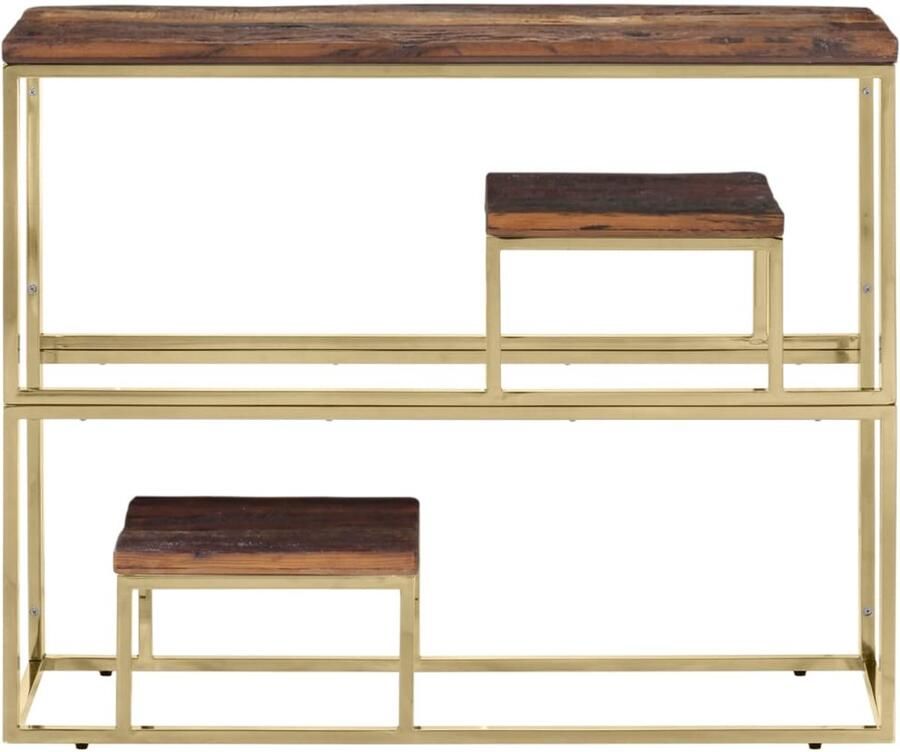 VidaXL Wandtafel Roestvrij staal Massief bielshout Wandtafel Salontafel Consooltafel Gouden Tafel Houten Tafel - Foto 2