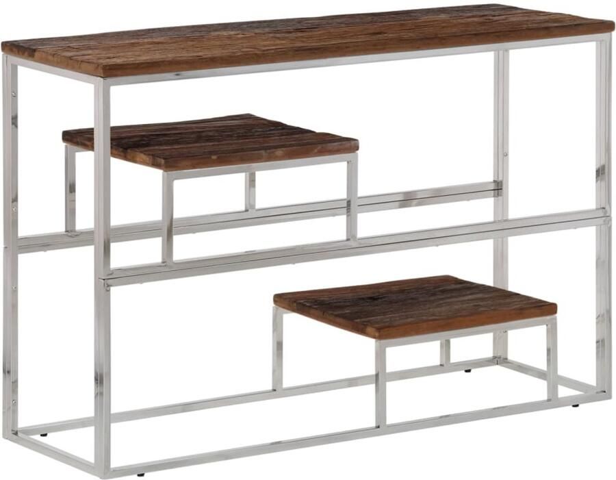 VidaXL Wandtafel Wandtafels Bijzettafel Console Tafel Wandtafel roestvrij staal en massief bielshout zilverkleurig - Foto 3