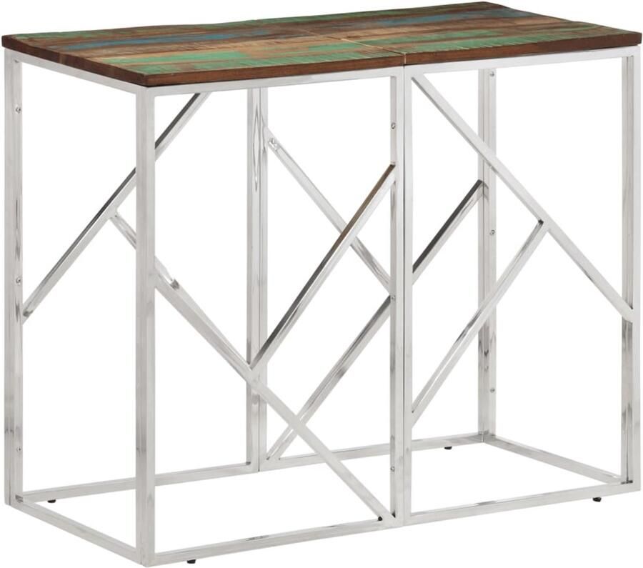 VidaXL Wandtafel Roestvrij Staal Gerecycled Hout Wandtafel Salontafel Entreetafel Vintage Meubels Houten Tafels