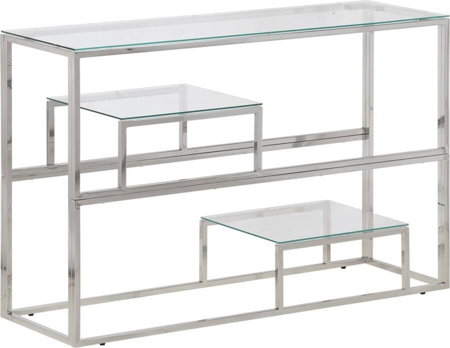 VidaXL Wandtafel Roestvrij staal Gehard glas Zilver Wandtafel Salontafel Entreetafel Roestvrij Staal Glazen Tafel