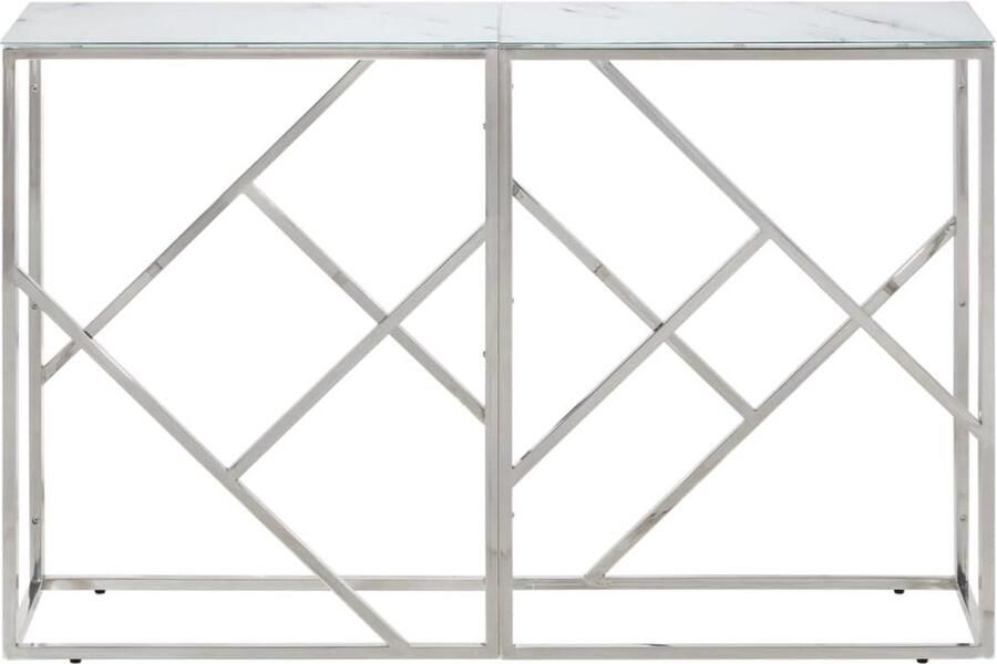 The Living Store Wandtafel roestvrijstaal en gehard glas zilverkleurig Wandtafel Salontafel Consoletafel Spiegelkast Vintage Meubels