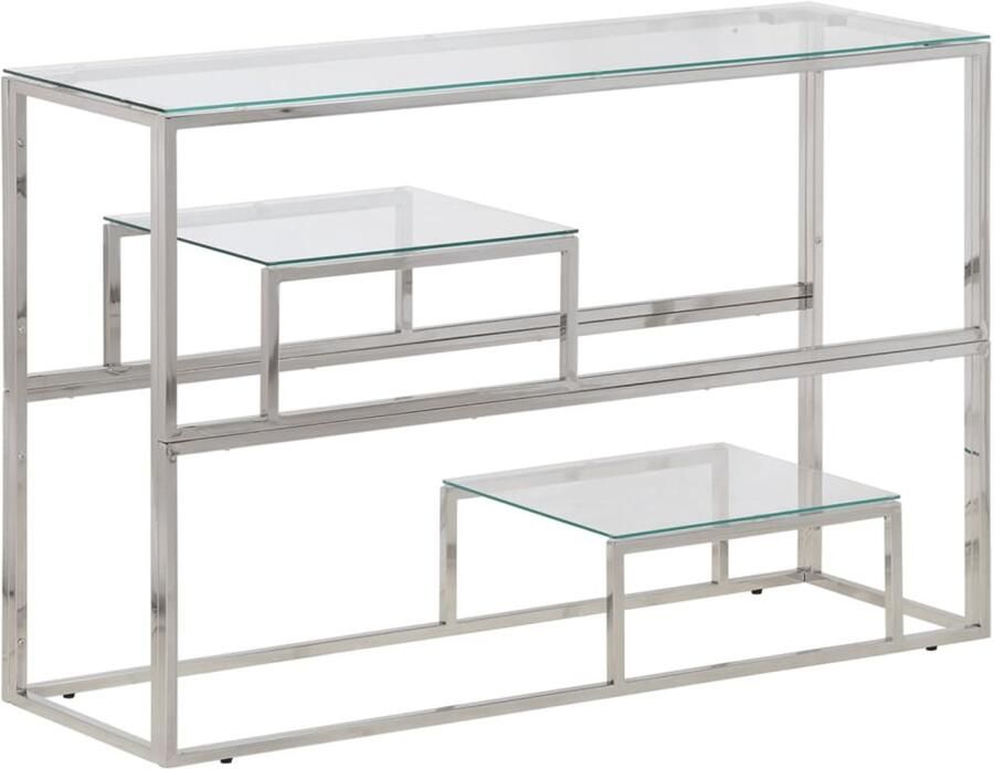 The Living Store Wandtafel roestvrijstaal en gehard glas zilverkleurig Wandtafel Salontafel Entreetafel Roestvrij Staal Glazen Tafel