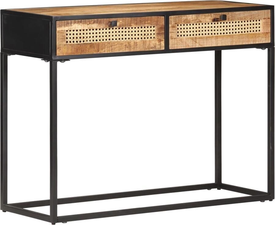 VidaXL Wandtafel Ruw Mangohout 100x35x75 cm Wandtafel Mango Wood Rustic Decor Salontafel Entreetafel Vintage Design Industriële Stijl Handgemaakt Unieke Tafel - Foto 2