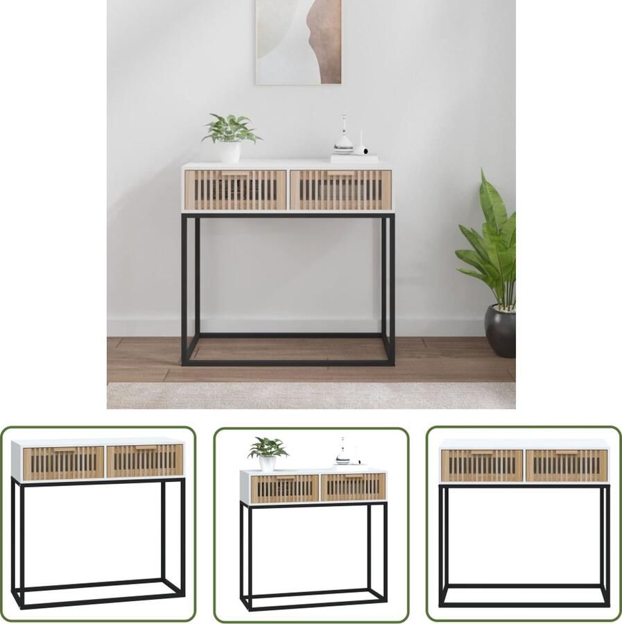 The Living Store Wandtafel 80x30x75 cm bewerkt hout en ijzer wit Scandinavisch Design Wandtafel Salontafel Bijzettafel Houten Tafel