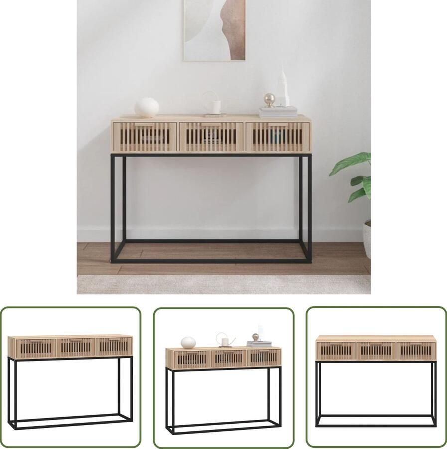 The Living Store Scandinavische wandtafel 105 x 30 x 75 cm Met 3 lades en metalen poten Scandinavisch Wandtafel Salontafel Bijzet Tafeltje Houten Tafel