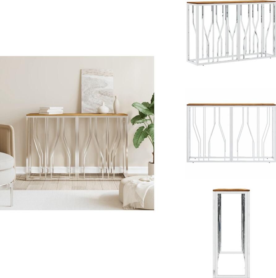 VidaXL Wandtafel Wandtafels Banktafel Haltafel Wandtafel roestvrij staal en massief acaciahout zilverkleurig