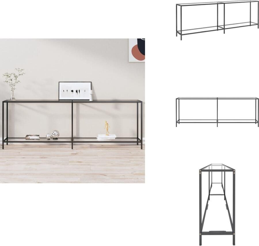 VidaXL Wandtafel transparant gehard glas en gepoedercoat staal 220 x 35 x 75.5 cm inclusief wandbevestiging Tafel