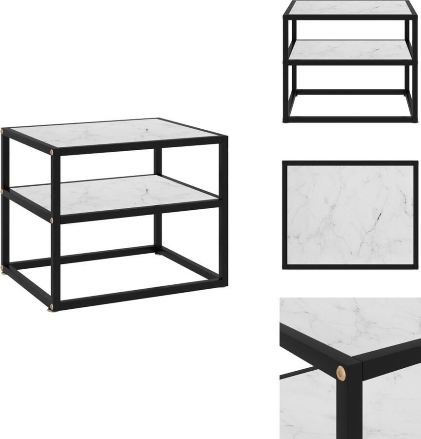 VidaXL Wandtafel Bijzettafel 50 x 40 x 40 cm Wit Zwart Gehard glas en gepoedercoat staal Tafel