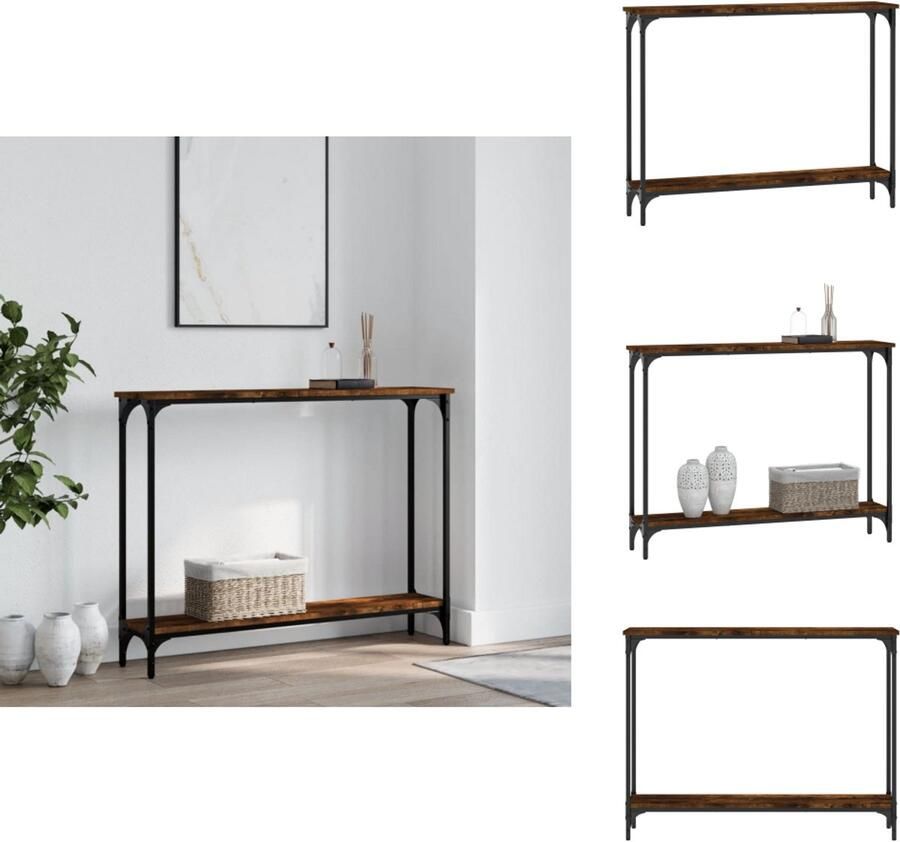 VidaXL Wandtafel Wandtafels Bijzettafel Console Tafel Wandtafel 100x22 5x75 cm bewerkt hout gerookt eikenkleurig