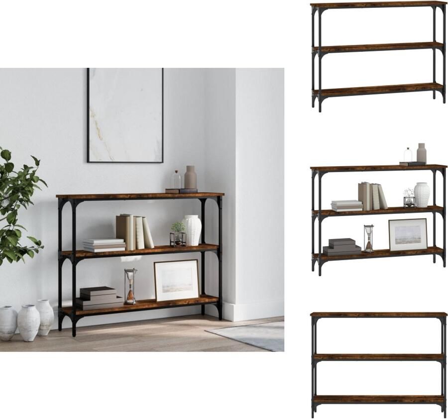 VidaXL Wandtafel Wandtafels Bijzettafel Console Tafel Wandtafel 100x22 5x75 cm bewerkt hout gerookt eikenkleurig - Foto 2