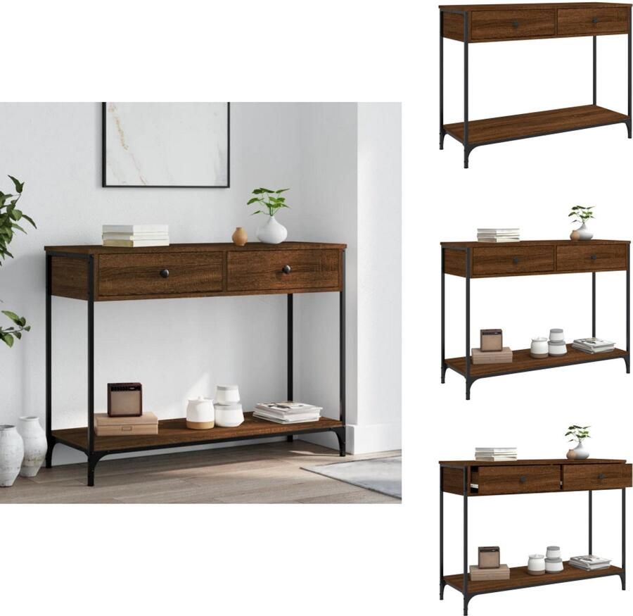 VidaXL Wandtafel Wandtafels Bijzettafel Console Tafel Wandtafel 100x34 5x75 cm bewerkt hout bruin eikenkleur - Foto 2