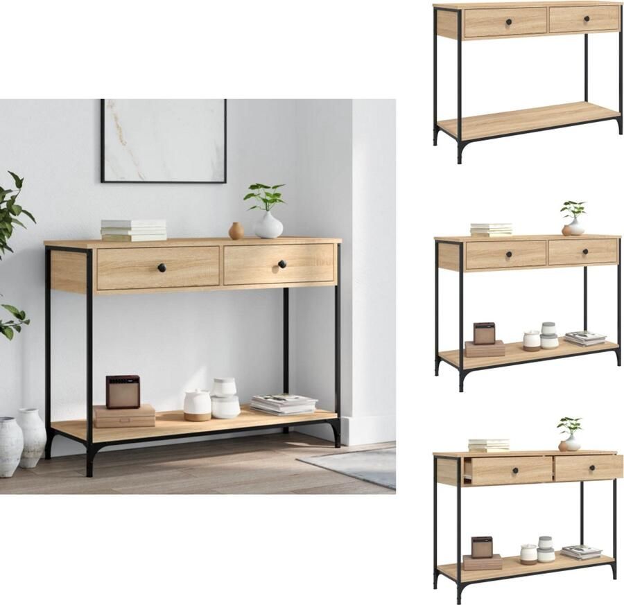 The Living Store Wandtafel IndustriÃle Stijl 100 x 34.5 x 75 cm Sonoma Eiken Verstelbare Poten Wandtafel Industrieel Design Houten Tafellaag Metalen Onderstel Bergruimte - Foto 2