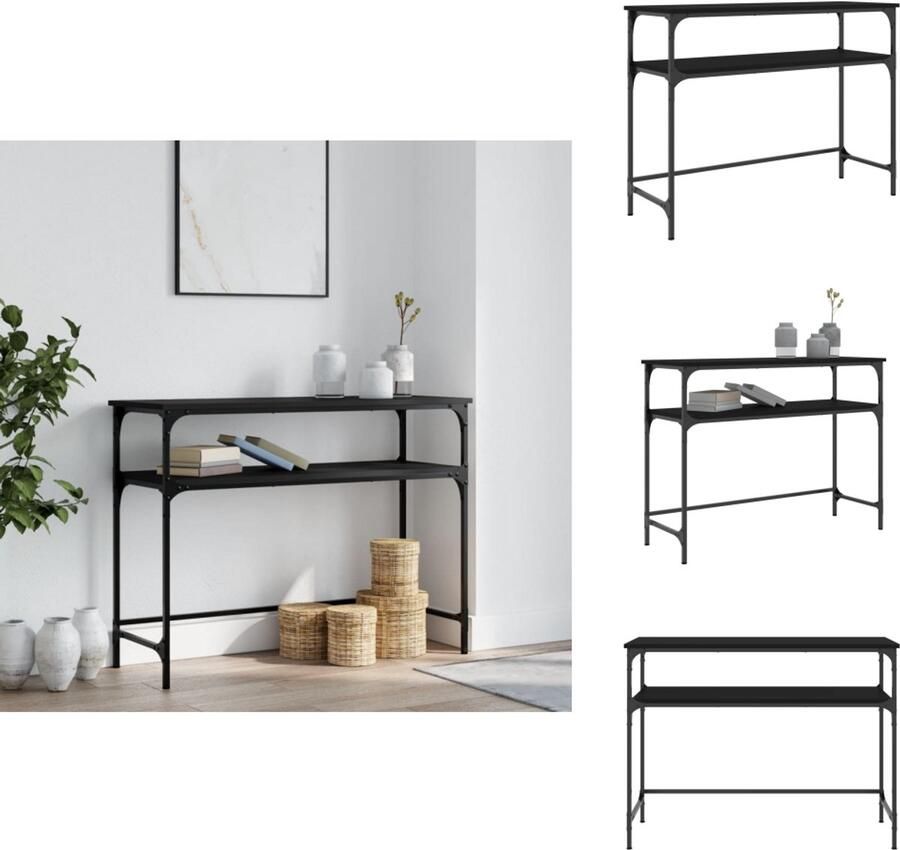 VidaXL Wandtafel Wandtafels Bijzettafel Console Tafel Wandtafel 100x35 5x75 cm bewerkt hout zwart - Foto 2