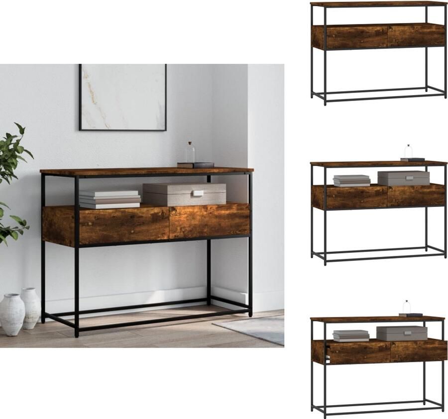 VidaXL -Wandtafel-100x40x75-cm-bewerkt-hout-gerookt-eikenkleurig - Foto 2