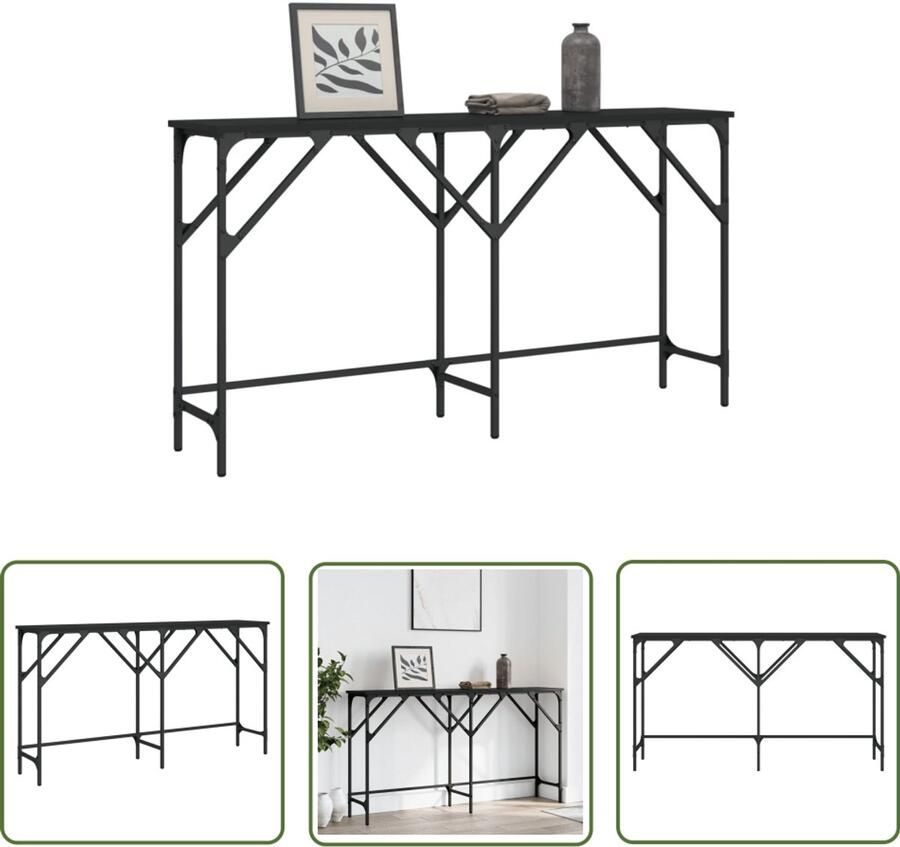 The Living Store Wandtafel 140x29x75 cm bewerkt hout zwart Wandtafel Entreetafel Consooltafel Houten Tafel Zwarte Tafel