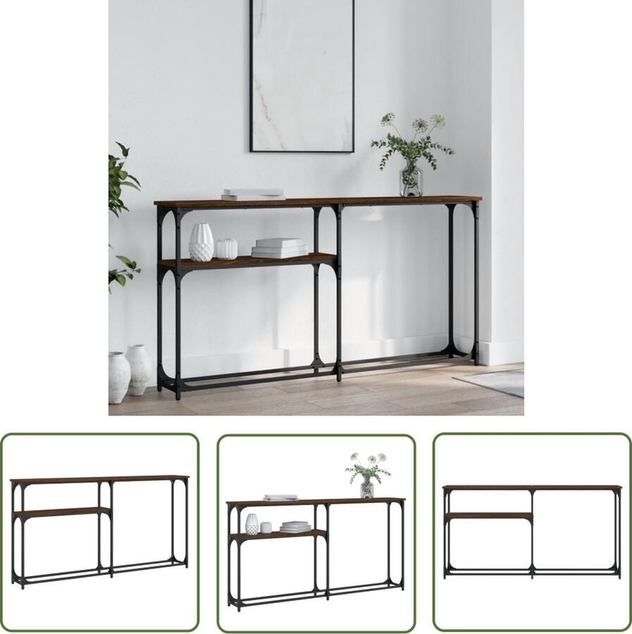 The Living Store Wandtafel 145x22 5x75 cm bewerkt hout bruin eikenkleur Wandtafel Industrieel Design Houten Kast Bruine Kleur Bergruimte - Foto 3