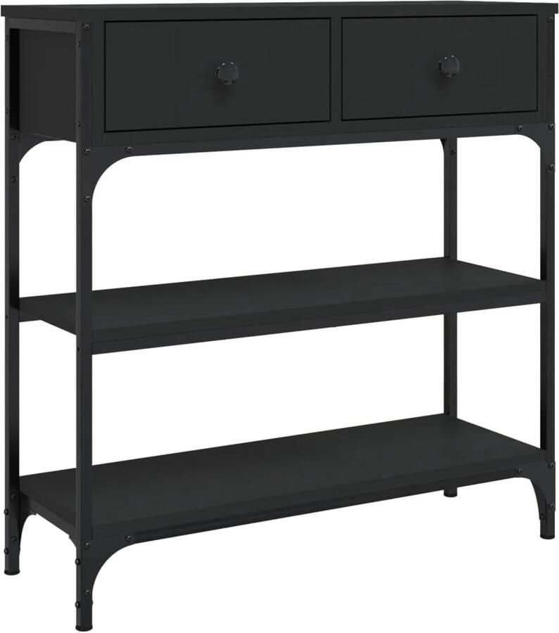 The Living Store Wandtafel 72 5x25x75 cm bewerkt hout zwart Wandtafel Industrieel Design Houten Tafel Zwarte Tafel Entreetafel