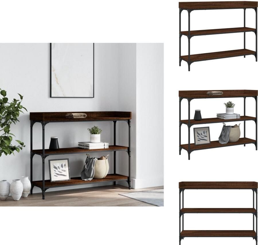 VidaXL Wandtafel met schappen 100x30x80 cm bruin eikenkleur Wandtafel Bruine Eiken Kleur Houten Wandtafel Vintage Wandtafel Salontafel - Foto 2