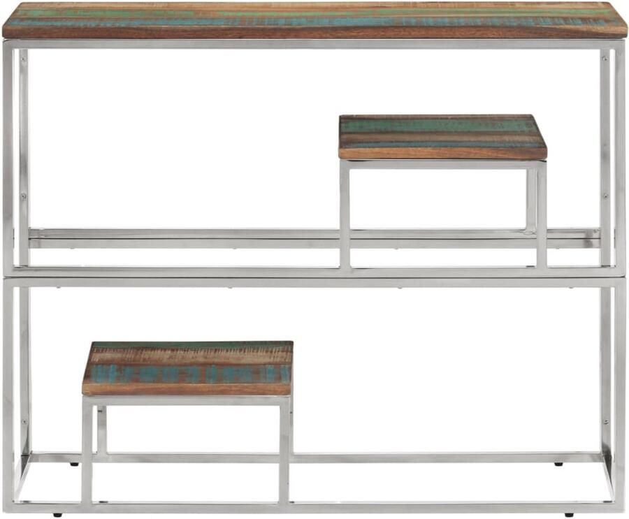 VidaXL Wandtafel Roestvrij Staal Gerecycled Hout 90x30x70 cm Gangtafel Salontafel Houten Tafel Vintage Tafel Industriële Tafel