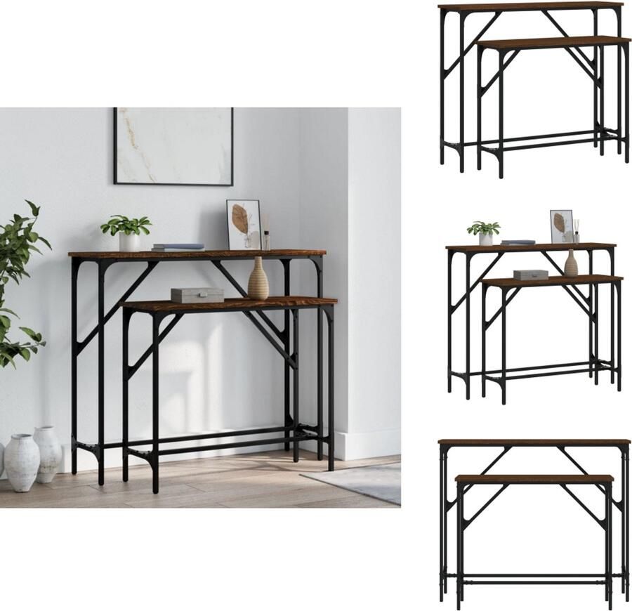 VidaXL Wandtafel Wandtafels Bijzettafel Console Tafel Wandtafels 2 st bewerkt hout bruin eikenkleur