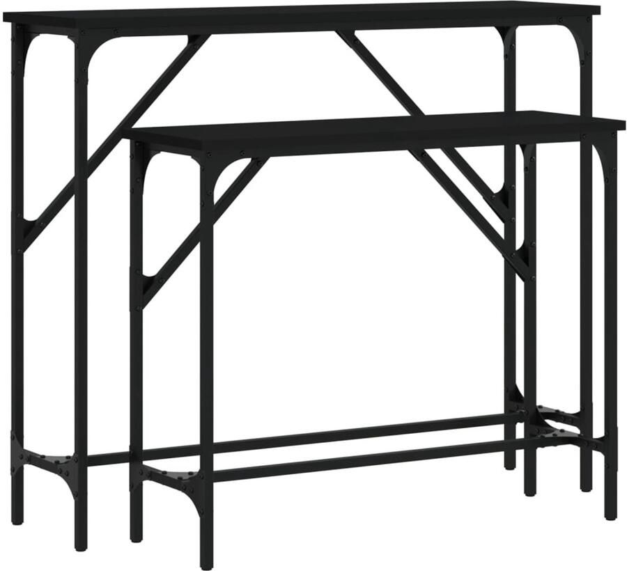 VidaXL Wandtafel Wandtafels Bijzettafel Console Tafel Wandtafels 2 st bewerkt hout zwart