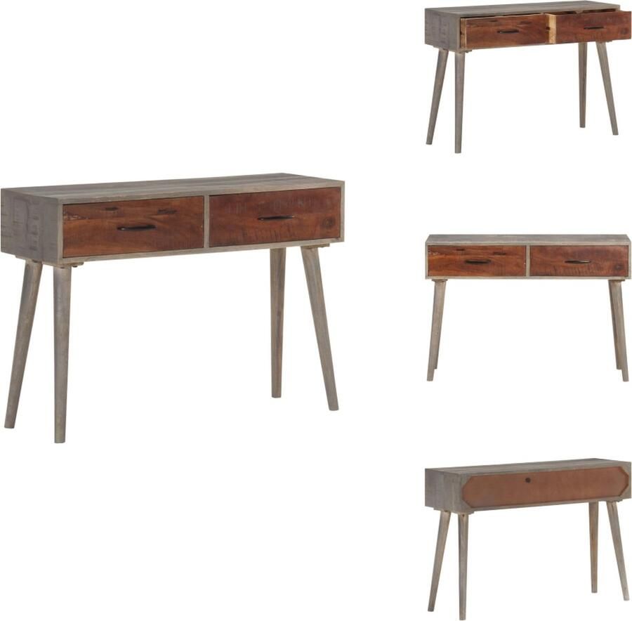 The Living Store Wandtafel 110x35x75 cm massief ruw mangohout grijs Consoletafel Mangohouten Tafel Bijzettafel Wandtafel Entreetafel - Foto 2