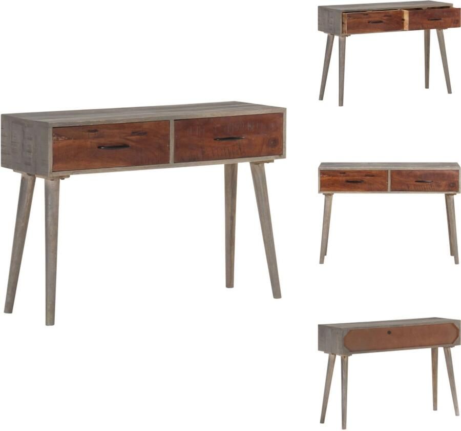 The Living Store Wandtafel 110x35x75 cm massief ruw mangohout grijs Consoletafel Mangohouten Tafel Bijzettafel Wandtafel Entreetafel - Foto 3