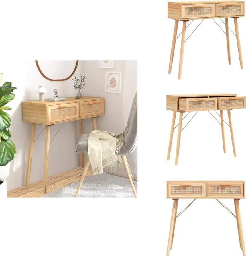 VidaXL Wandtafel Wandtafels Consoletafel Houten Wandtafel 80x30x75 cm massief grenenhout en natuurlijk rattan