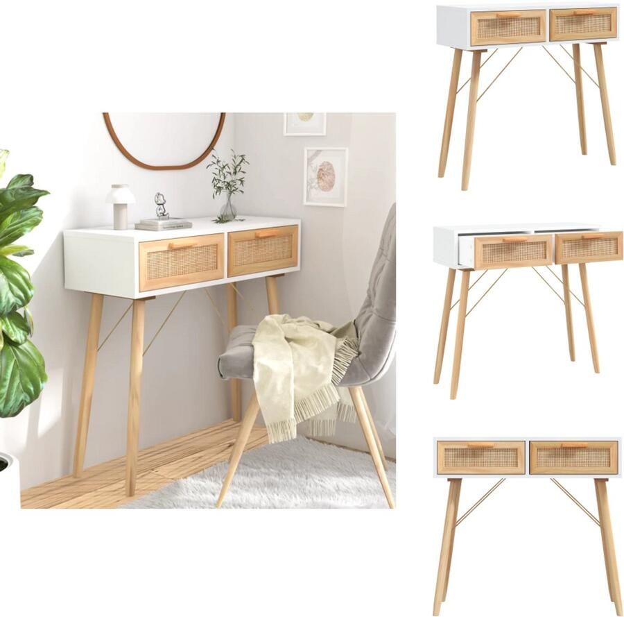 VidaXL Wandtafel Wandtafels Consoletafel Houten Wandtafel 80x30x75 cm massief grenenhout en natuurlijk rattan