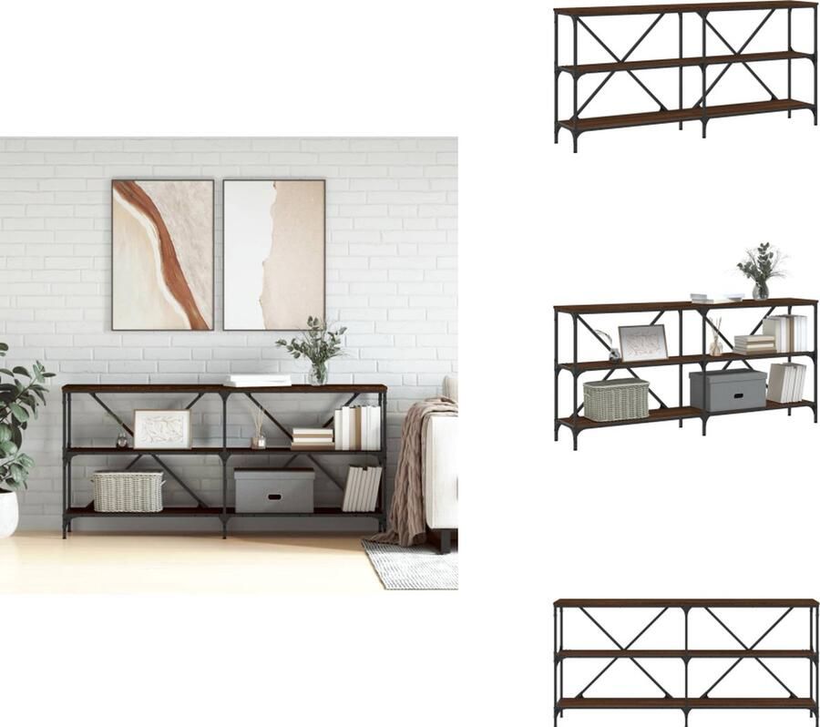 VidaXL Wandtafel Wandtafels Gangtafel Haltafel -Wandtafel-160x30x75-cm-bewerkt-hout-en-ijzer-bruin-eikenkleur - Foto 2