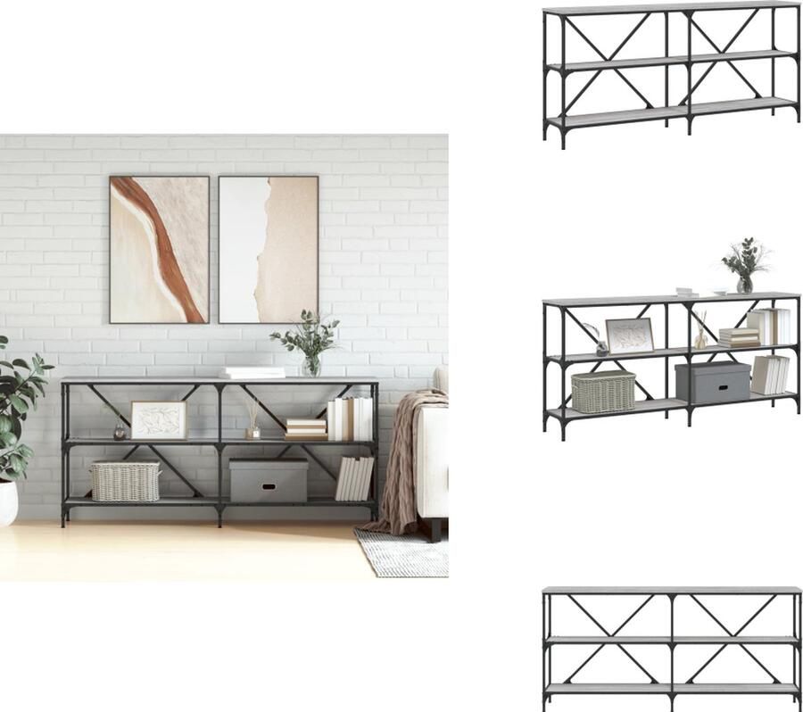 VidaXL Wandtafel Wandtafels Gangtafel Haltafel -Wandtafel-160x30x75-cm-bewerkt-hout-en-ijzer-grijs-sonoma-eiken - Foto 2