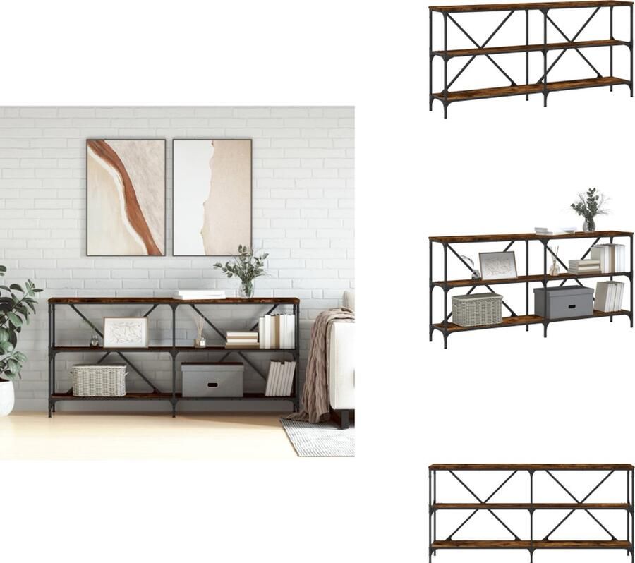 VidaXL Wandtafel Wandtafels Gangtafel Haltafel -Wandtafel-160x30x75-cm-bewerkt-hout-en-ijzer-gerookt-eikenkleur