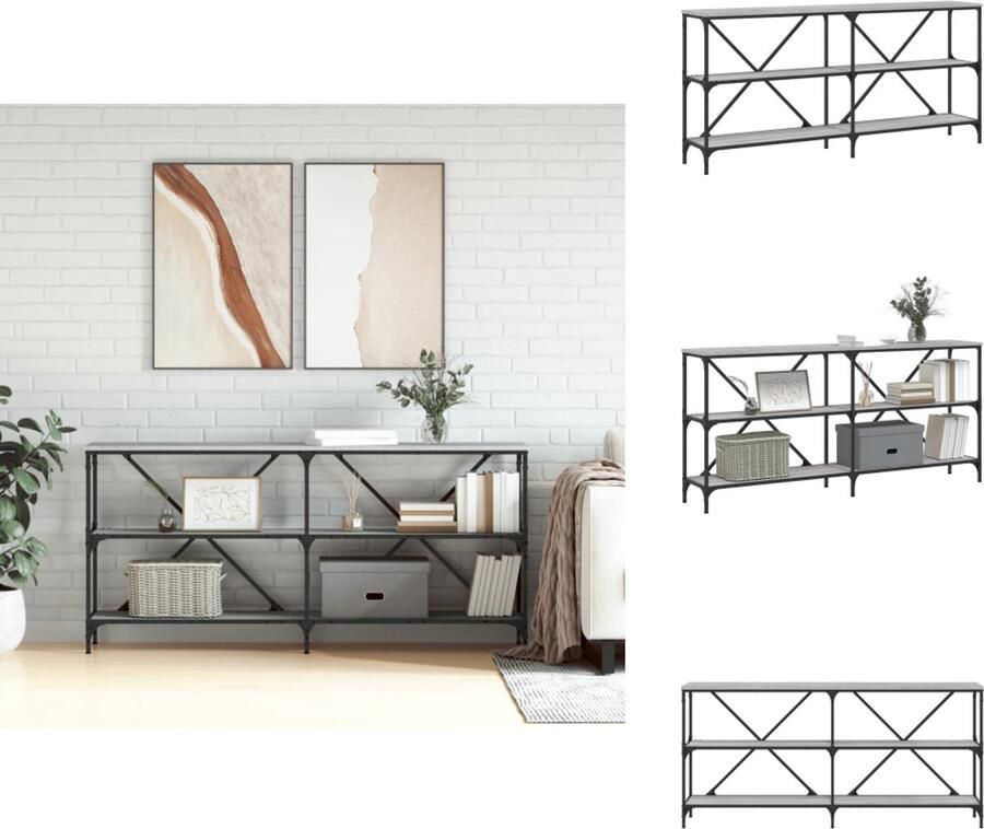 VidaXL Wandtafel Wandtafels Gangtafel Haltafel -Wandtafel-160x30x75-cm-bewerkt-hout-en-ijzer-grijs-sonoma-eiken
