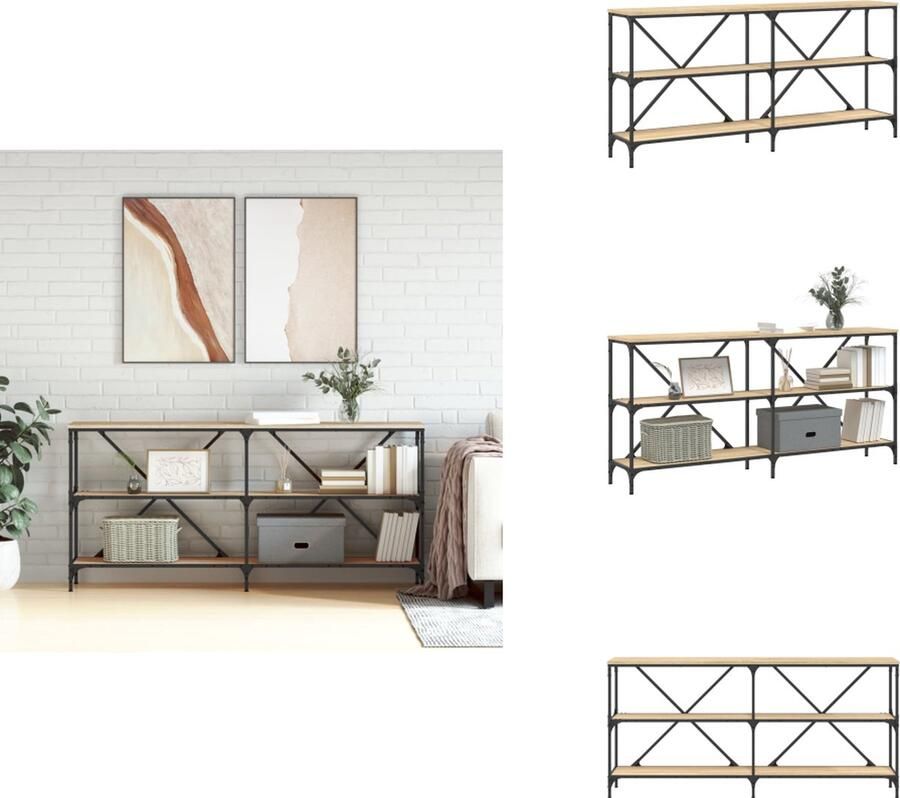 VidaXL Wandtafel Wandtafels Gangtafel Haltafel -Wandtafel-160x30x75-cm-bewerkt-hout-en-ijzer-sonoma-eikenkleur - Foto 2