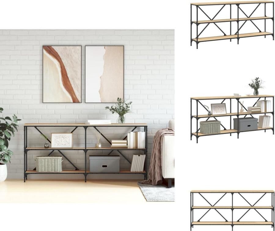 VidaXL Wandtafel Wandtafels Gangtafel Haltafel -Wandtafel-160x30x75-cm-bewerkt-hout-en-ijzer-sonoma-eikenkleur