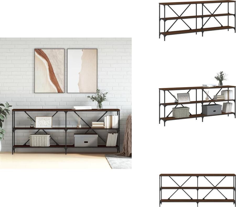 VidaXL Wandtafel Wandtafels Gangtafel Haltafel -Wandtafel-180x30x75-cm-bewerkt-hout-en-ijzer-bruin-eikenkleur