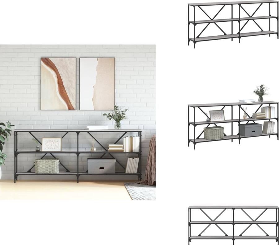 VidaXL Wandtafel Wandtafels Gangtafel Haltafel -Wandtafel-180x30x75-cm-bewerkt-hout-en-ijzer-grijs-sonoma-eiken - Foto 2