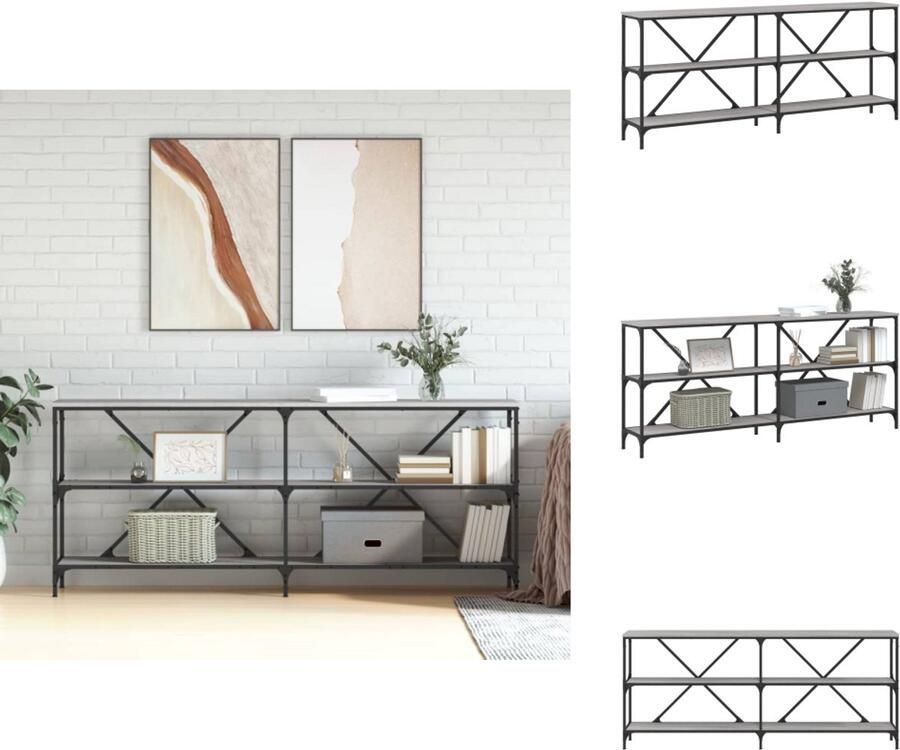 VidaXL Wandtafel Wandtafels Gangtafel Haltafel -Wandtafel-180x30x75-cm-bewerkt-hout-en-ijzer-grijs-sonoma-eiken