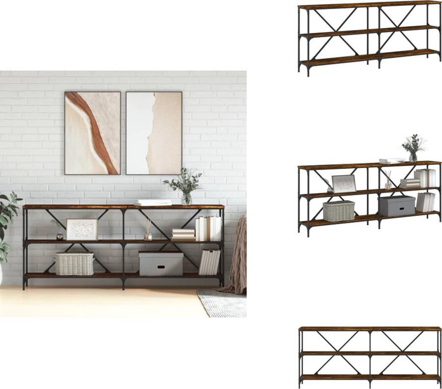 VidaXL Wandtafel Wandtafels Gangtafel Haltafel -Wandtafel-180x30x75-cm-bewerkt-hout-en-ijzer-gerookt-eikenkleur