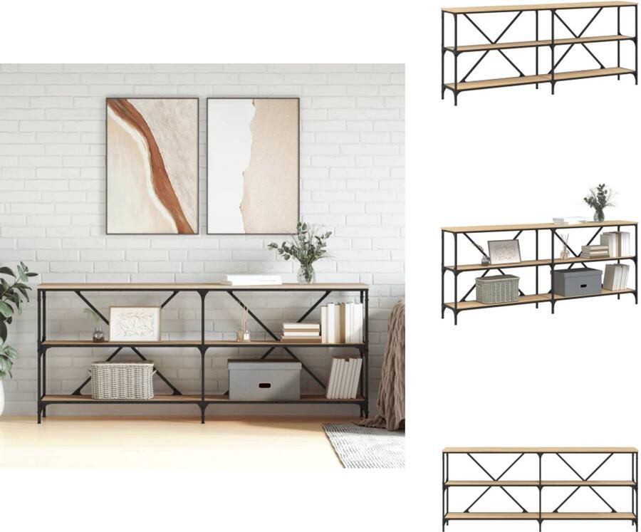 VidaXL Wandtafel Wandtafels Gangtafel Haltafel -Wandtafel-180x30x75-cm-bewerkt-hout-en-ijzer-sonoma-eikenkleur