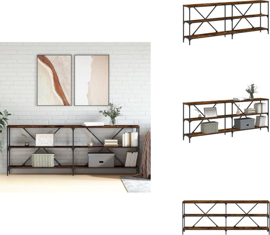 VidaXL Wandtafel Wandtafels Gangtafel Haltafel -Wandtafel-200x30x75-cm-bewerkt-hout-en-ijzer-gerookt-eikenkleur - Foto 2