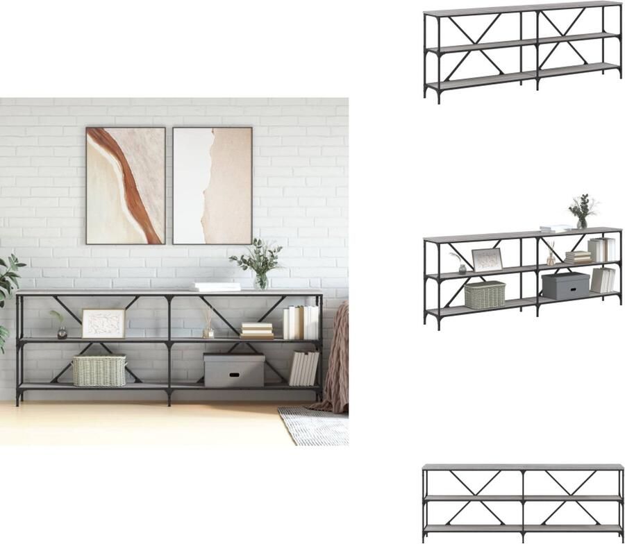 VidaXL Wandtafel Wandtafels Gangtafel Haltafel -Wandtafel-200x30x75-cm-bewerkt-hout-en-ijzer-grijs-sonoma-eiken - Foto 2