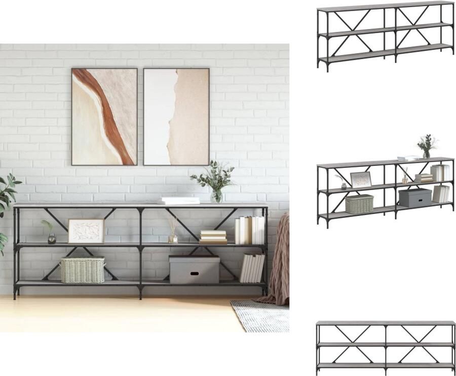 VidaXL Wandtafel Wandtafels Gangtafel Haltafel -Wandtafel-200x30x75-cm-bewerkt-hout-en-ijzer-grijs-sonoma-eiken