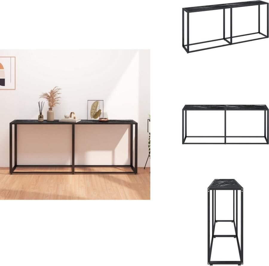 VidaXL Wandtafel Wandtafels Tafel Bijzettafel Wandtafel 180x35x75.5 cm gehard glas zwartmarmerkleurig - Foto 2