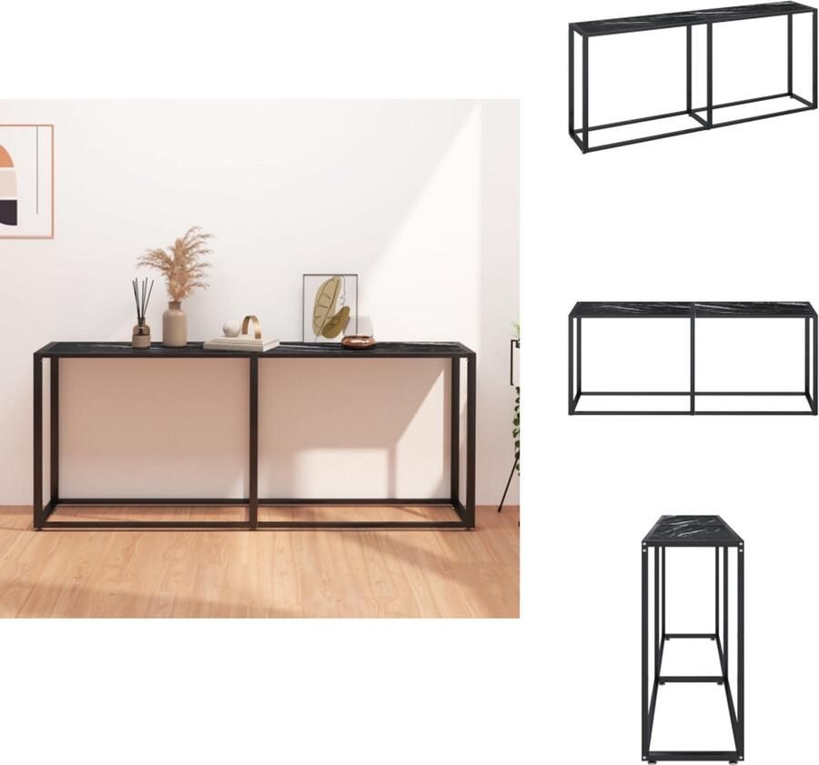 VidaXL Wandtafel Wandtafels Tafel Bijzettafel Wandtafel 180x35x75.5 cm gehard glas zwartmarmerkleurig