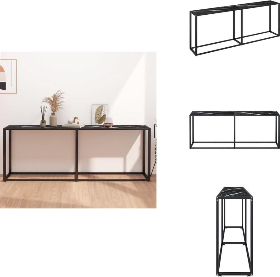 VidaXL Wandtafel Wandtafels Tafel Bijzettafel Wandtafel 200x35x75.5 cm gehard glas zwartmarmerkleurig